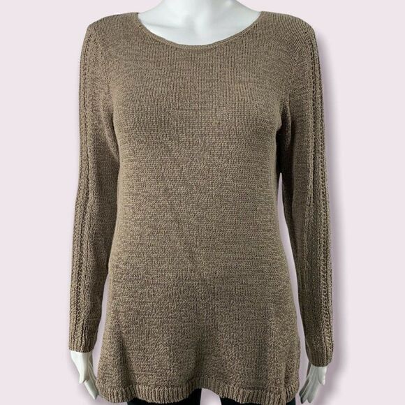 Rachel Zoe Sweater Taupe Knit Long Sleeve Minimalist Classic L - Picture 3 of 8